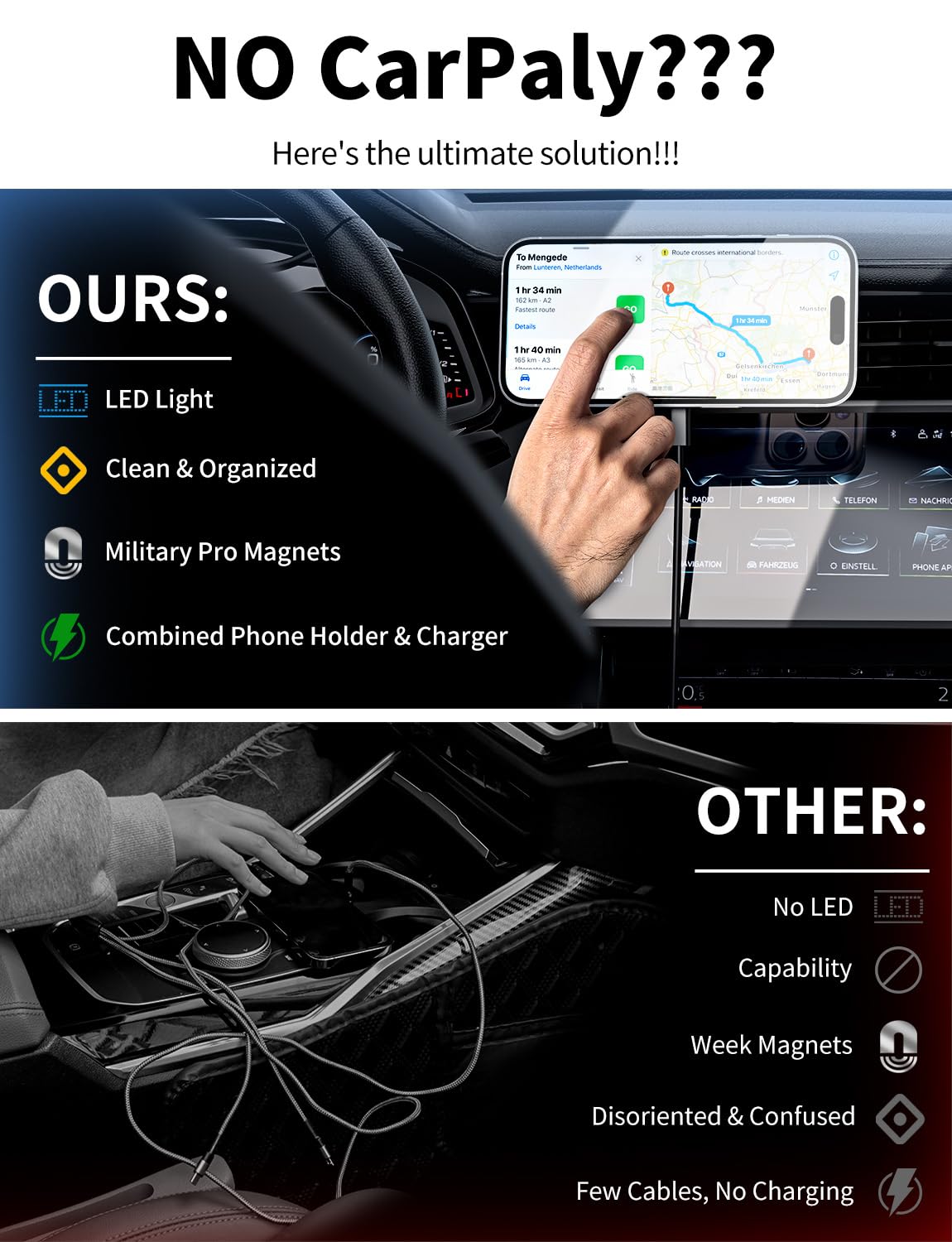 MagSafe Car Mount Charger, 3 in 1 [LED RGB HandsFree] Wireless Car Charger, Magnetic Phone Holders for Your Car- Fast Charging Car MagSafe Charger…