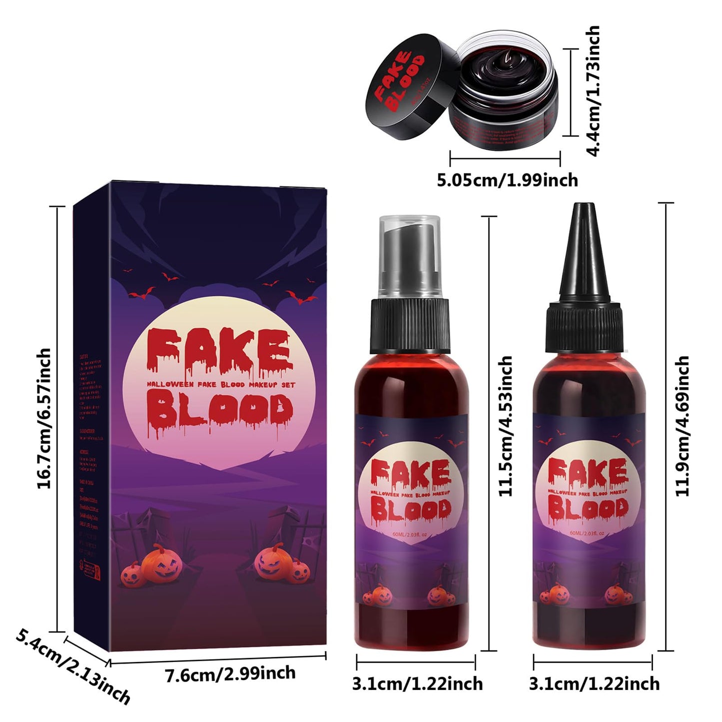 AOYEBO Fake Blood Makeup Kit - 60ml Spray & 40ml Coagulated Blood, Washable Realistic SFX Makeup for Halloween Zombie Vampire Cosplay (Natural