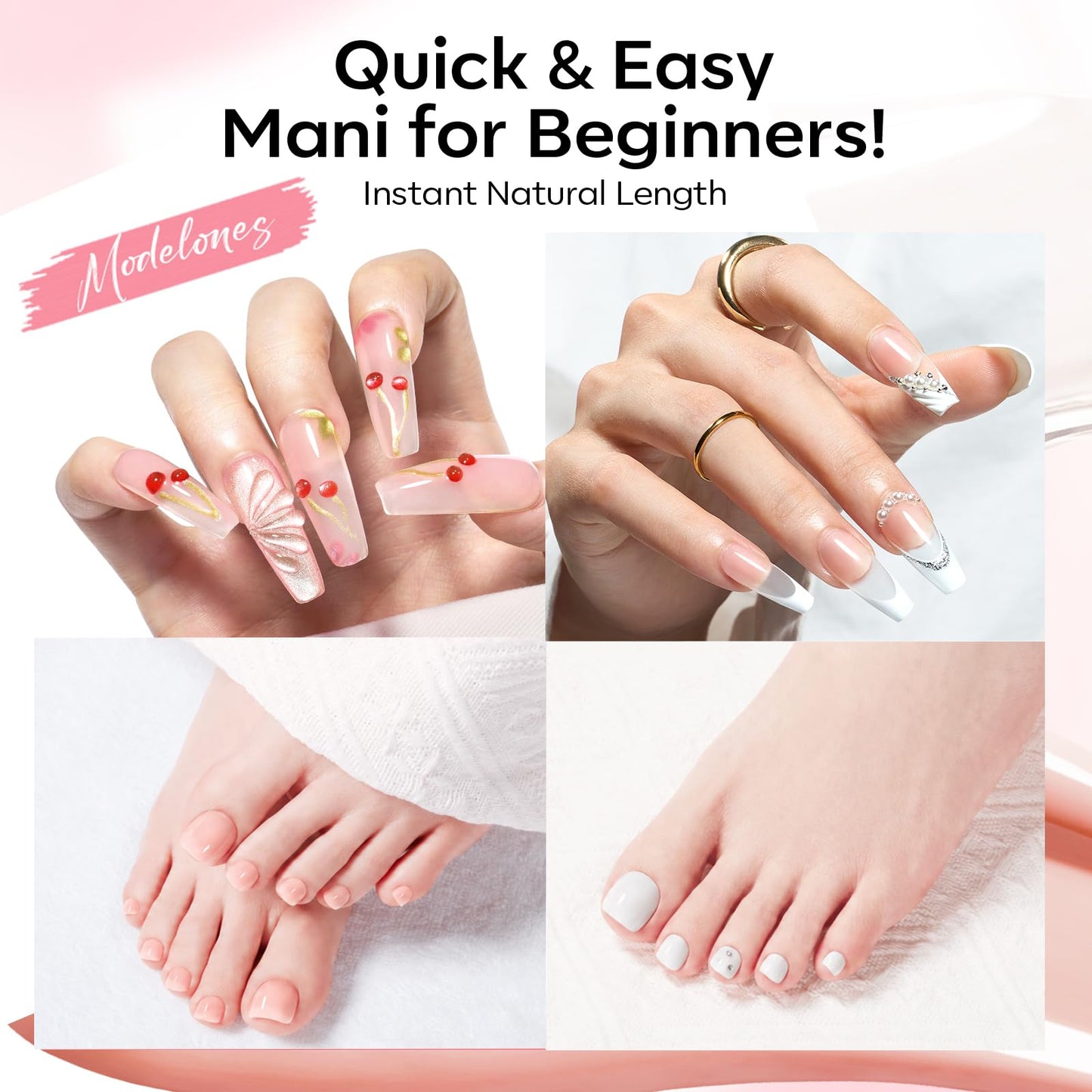 Modelones Poly Gel Nail Kit 3 Colors Clear White Apricot with Slip Solution Dual Nail Forms Top Base Coat Extension Builder Gel Polygel Toenail Kit Beauty and Personal Care modelones