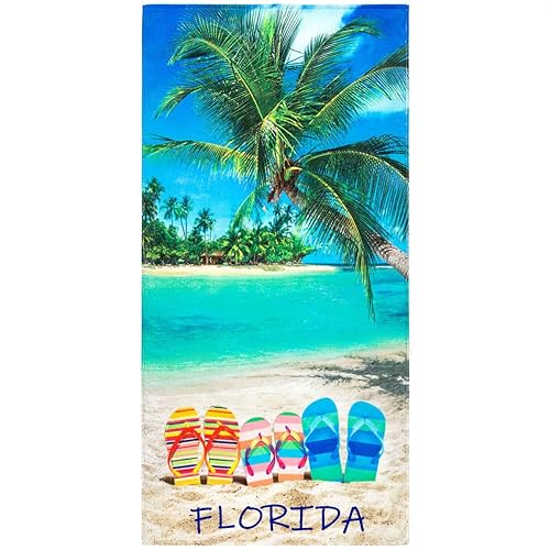 Beachland Flip Flops Beach Towel 30 x 60 inch 100% Cotton - Tropical Beach Towel (Florida Sunny Day, 1 Towel 30" x 60")