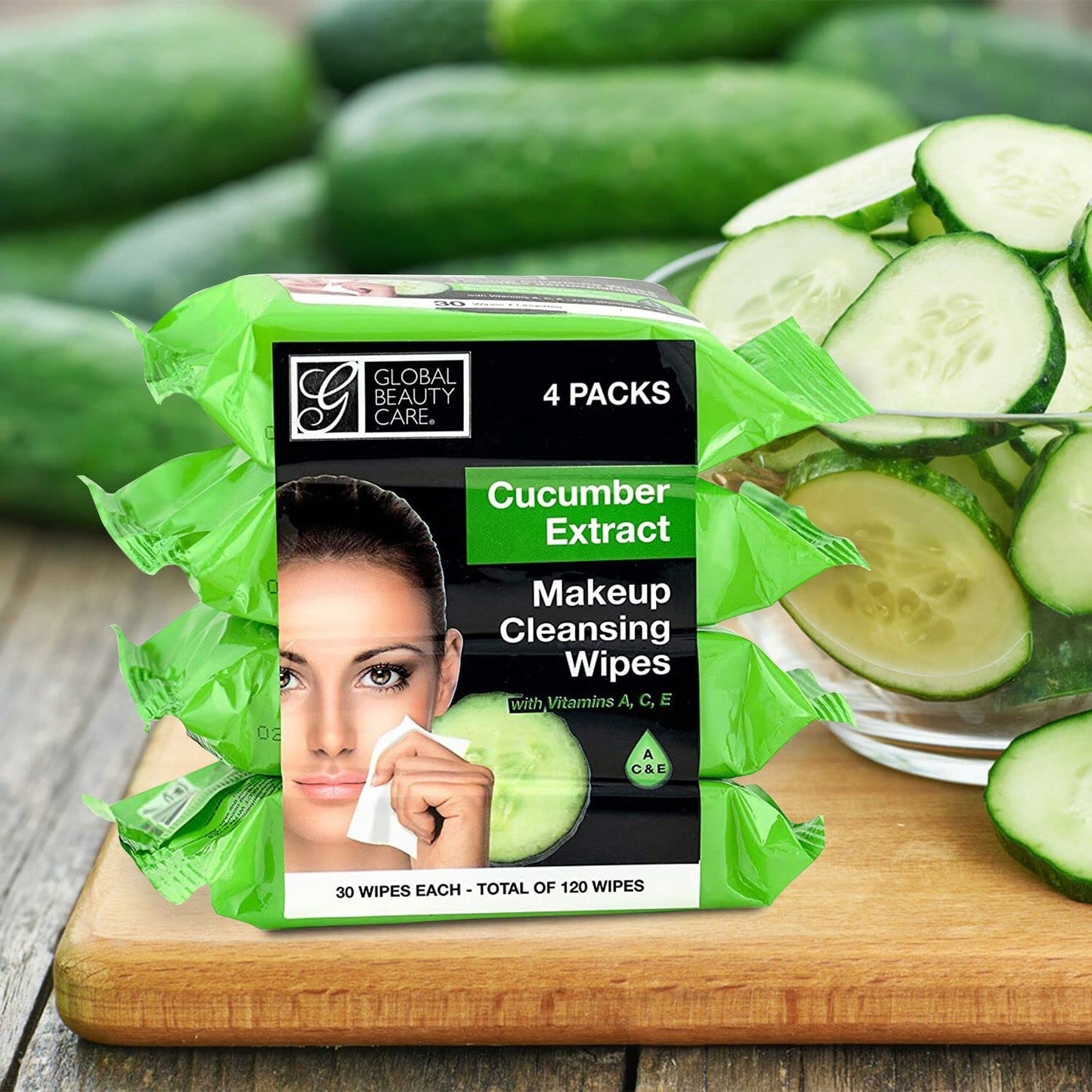 Global Beauty Care Makeup Cleansing Wipes 120 Count (4-Pack) (ASSORTED - 2PK x VITAMIN C | CUCUMBER)