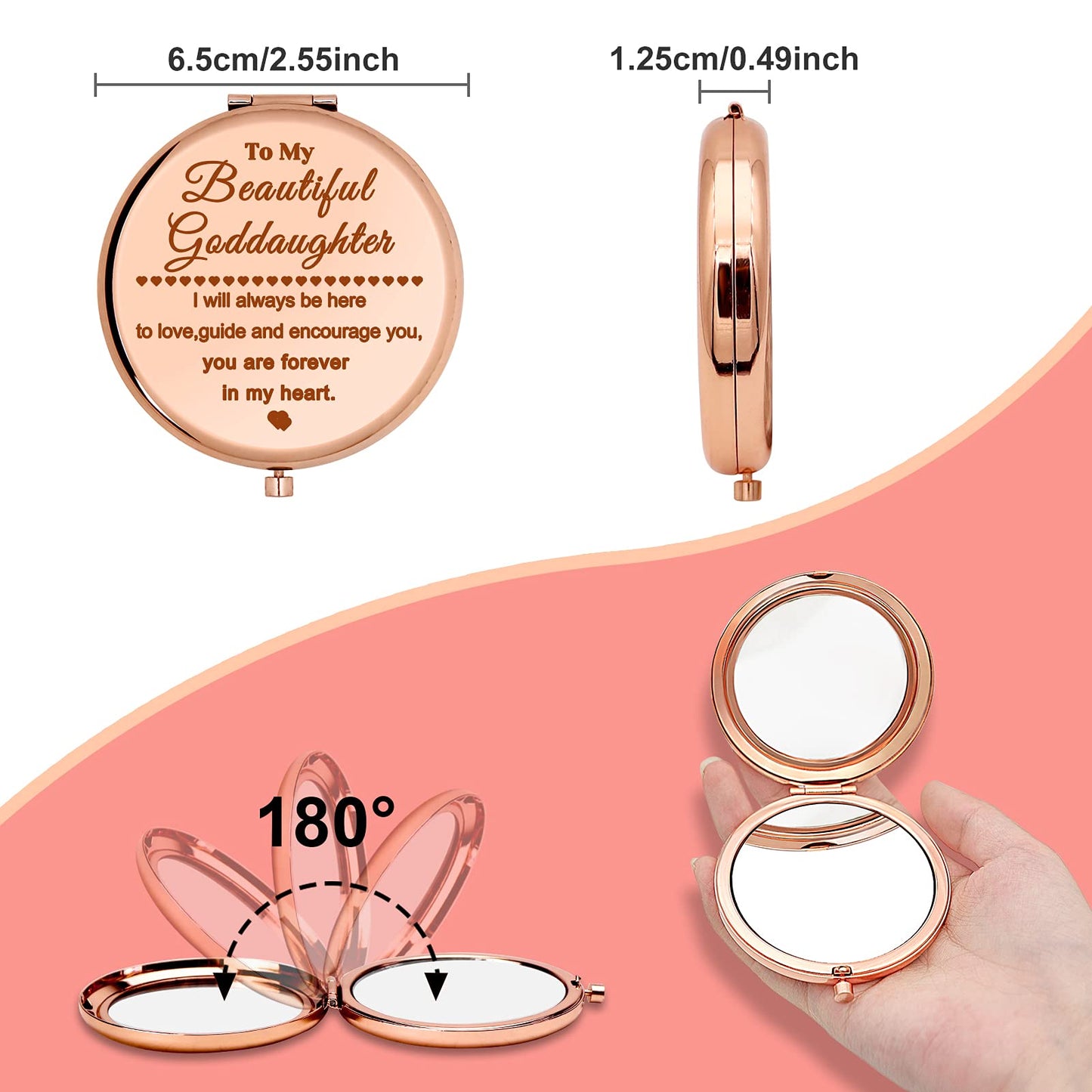 Goddaughter Gifts from Godmother Inspirational Birthday Gifts for Her Christian Compact Makeup Mirror to My Goddaughter Pocket Folding Makeup Mirror