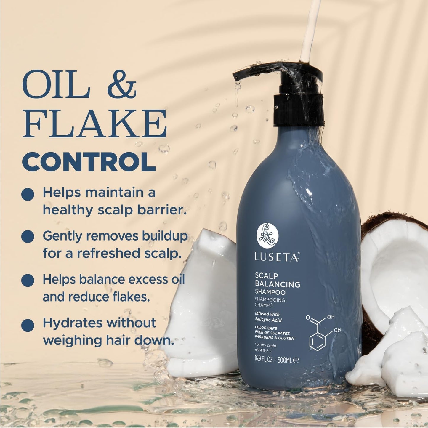 Luseta Scalp-Balancing Shampoo for Women, Reducing Build-up with Salicylic Acid, Anti-Dandruff Shampoo for Men, Clarifying for Refreshing