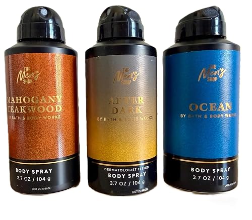 Bath & Body Works The Men's Shop Body Spray - Pack of 3 (Mahogany Teakwood, After Dark, Ocean)