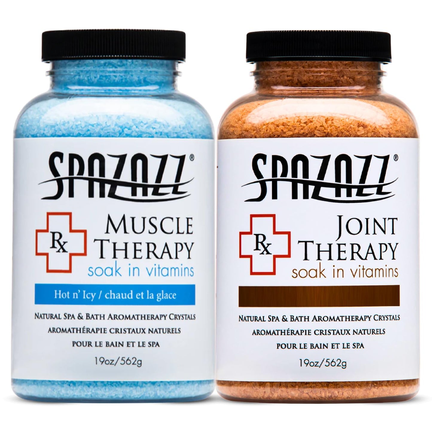 Spazazz Aromatherapy Spa and Bath Salts Crystals RX Therapy Collection 2 Pack Bundle- One 19 Oz Jar Each Spazazz Muscle Therapy and Joint Therapy