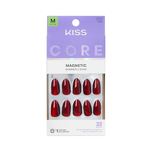 Kiss Core, Press On Nails, Nail glue included, 'Apple Blossom', Red, Medium Size, Almond Shape, Includes 32 Nails, 2g Glue, 1 Manicure Stick, 1 Mini Beauty & Personal Care KISS