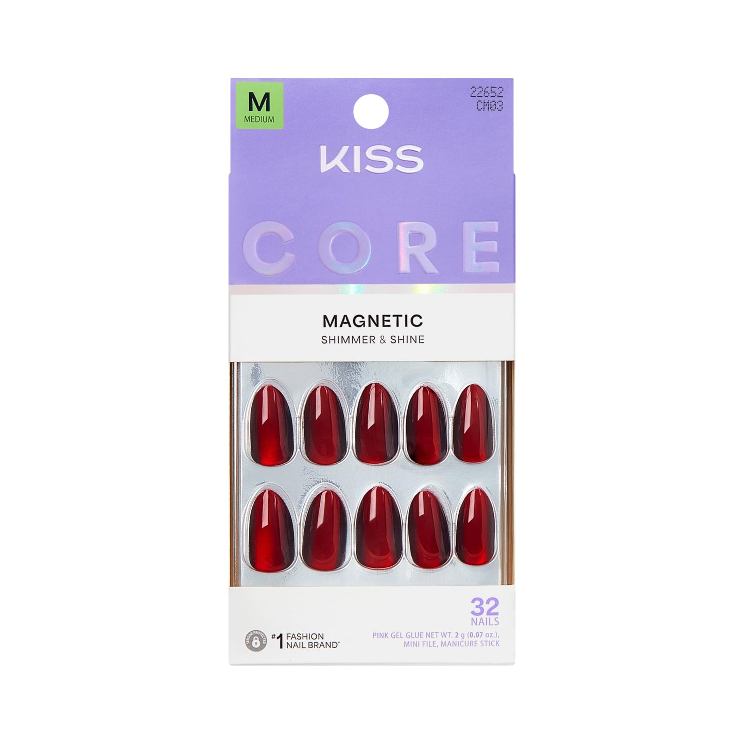 Kiss Core, Press On Nails, Nail glue included, 'Apple Blossom', Red, Medium Size, Almond Shape, Includes 32 Nails, 2g Glue, 1 Manicure Stick, 1 Mini Beauty & Personal Care KISS