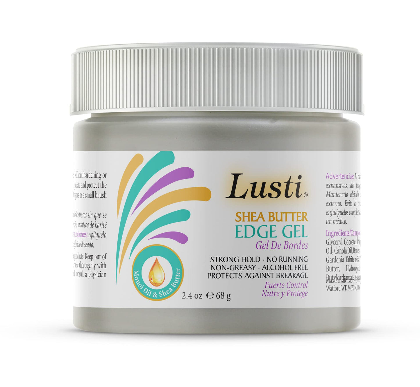 Lusti Shea Butter Edge Gel, 2.4 fl oz - Strong Hold - No Running, Non-Greasy - Alcohol-Free - Protects Against Breakage