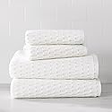 DKNY Metro Tile Quick Dry 100% Cotton Towel Set for Bathroom - 2 Bath, 2 Hand, Zero Twist, Absorbent, Supremely Soft, 550 GSM, 4 Piece, White