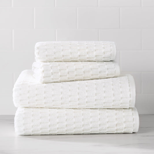 DKNY Metro Tile Quick Dry 100% Cotton Towel Set for Bathroom - 2 Bath, 2 Hand, Zero Twist, Absorbent, Supremely Soft, 550 GSM, 4 Piece, White