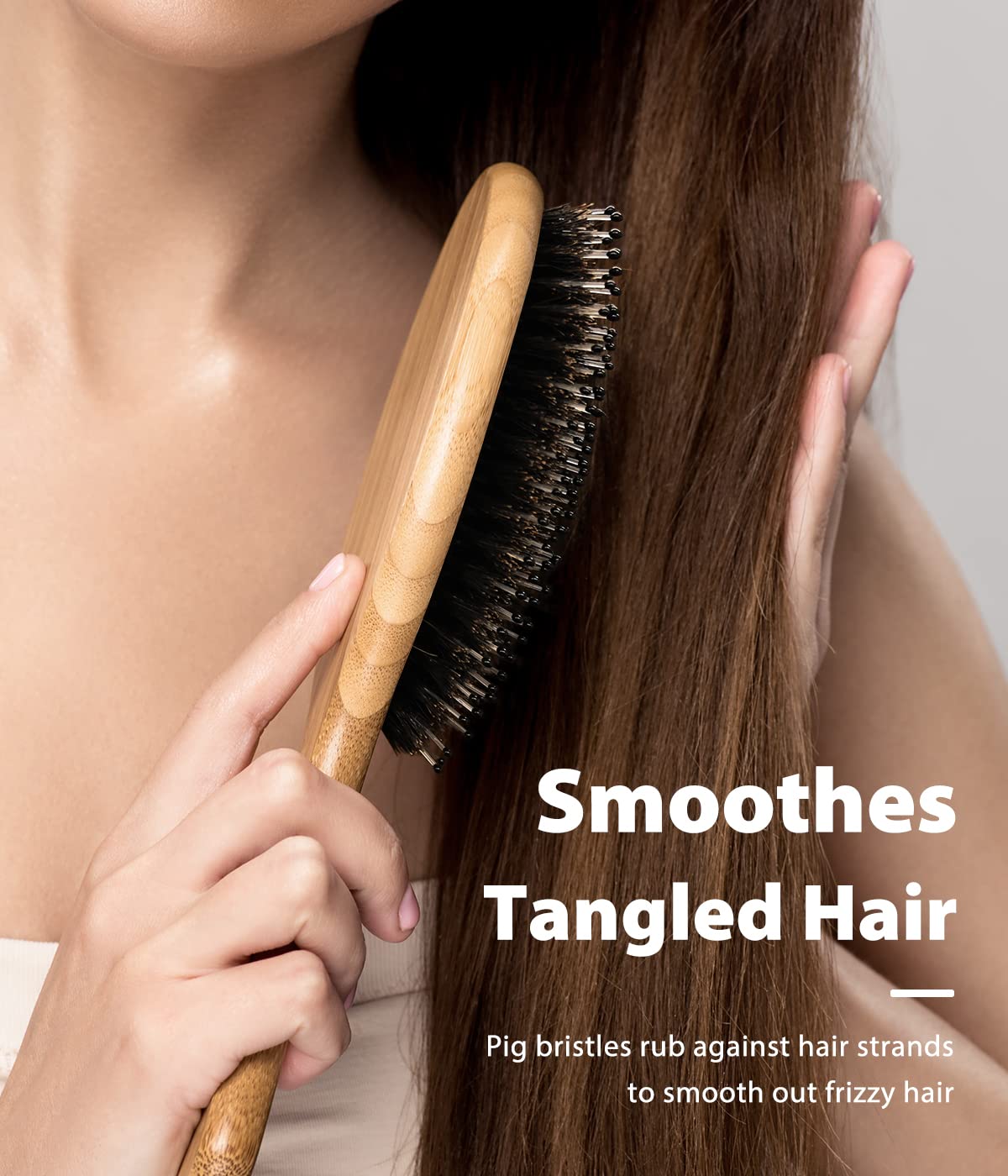 BLACK EGG Boar Bristle Brush for Wet/Dry Hair - Smoothing, Massaging, Detangling, Reduce Frizz, Restore Shine - Bamboo Brush for Women, Men, Kids