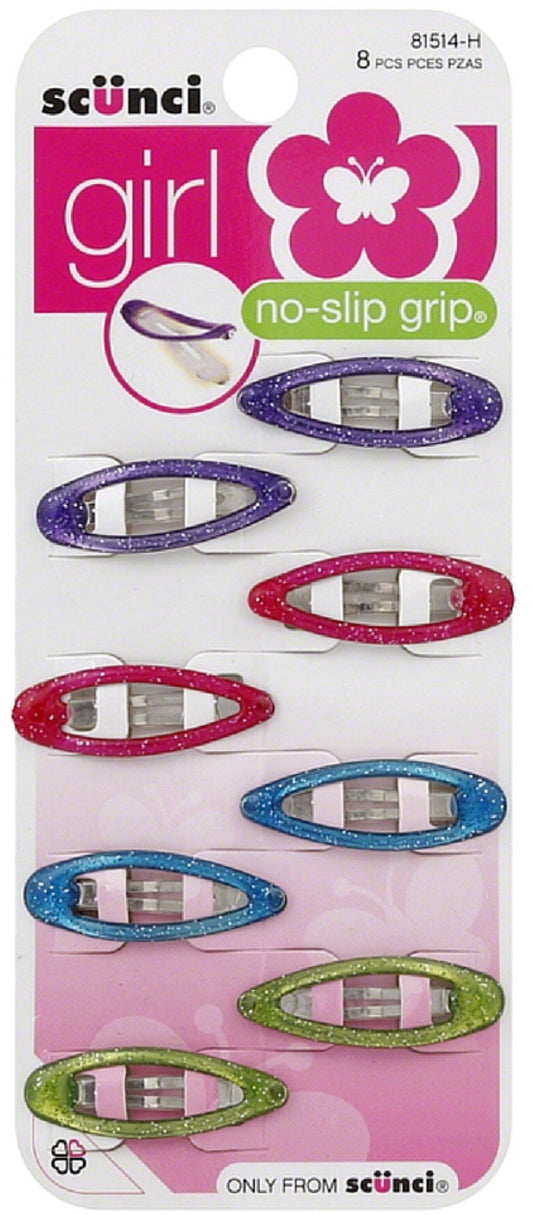 Scunci No Slip Grip Snap Clips, Assorted Colors 8 ea (Pack of 2)