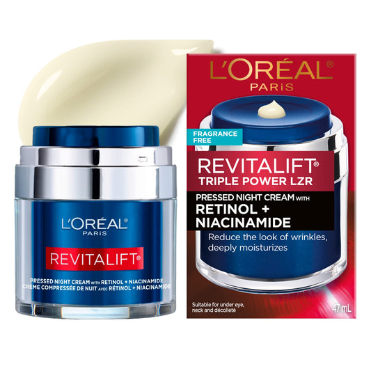 L'Oreal Paris Revitalift Pressed Night Cream with Retinol, Niacinamide, Visibly Reduce Wrinkles, Hydrate for Face, Under Eye, Neck, Chest