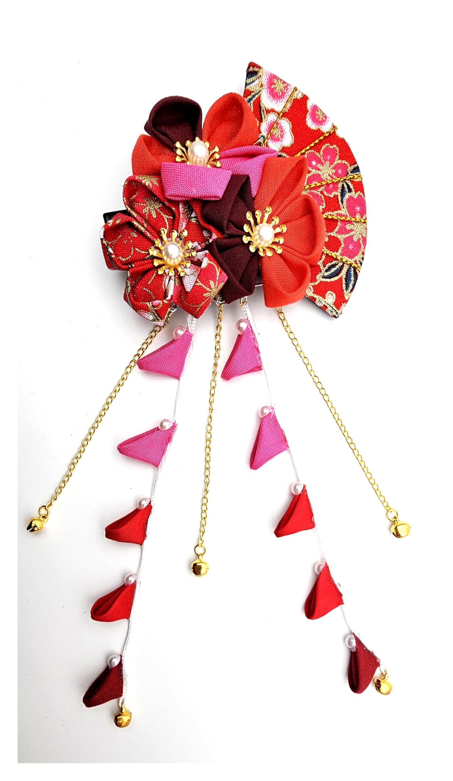 CRB Fashion Womens Japanese Kimono Flower HairclipHair Tie Band Clip (Multi Red)