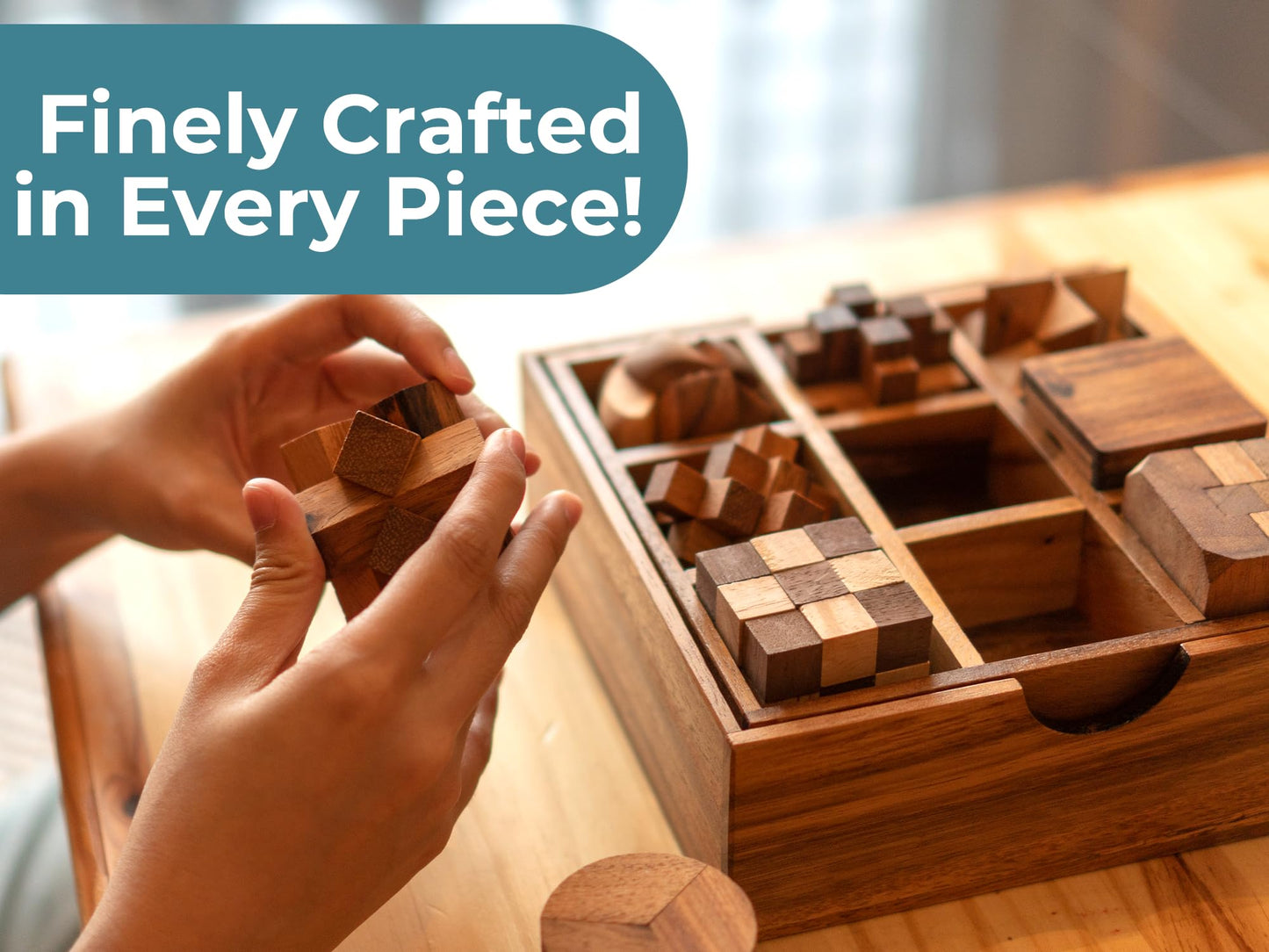 BSIRI 9-in-1 Wooden Brain Teaser Puzzle Set – 3D Mind Games for Kids, Teens & Adults, Hard Level 10, Decorative & Mini Toy Set