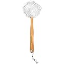 Shower Loofah on a Stick Body & Back Scrubber - Long Handled Mesh Bath Sponge Pouf Luffa Brush on a Stick with a Wood Handle for Men & Women - Easy