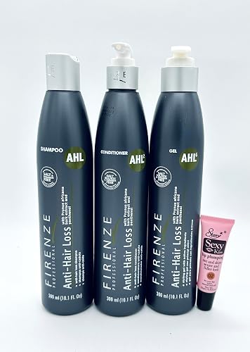 Firenze Professional AHL Anti-Hair Loss Shampoo, Conditioner and Gel 10.1 fl oz with Prunus Africana Extract & Panthenol - Free Starry Lip Plumping