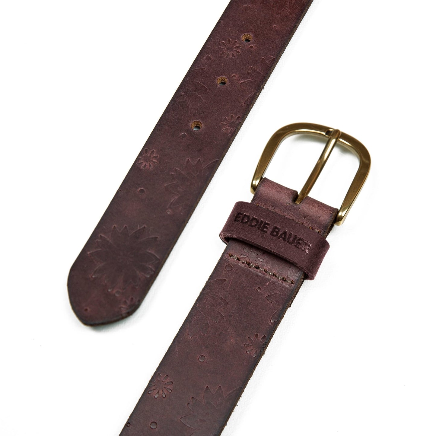 Eddie Bauer Women's Casual Leather Belts with Durable Metal Buckle, Floral Tooled - Brown, Large