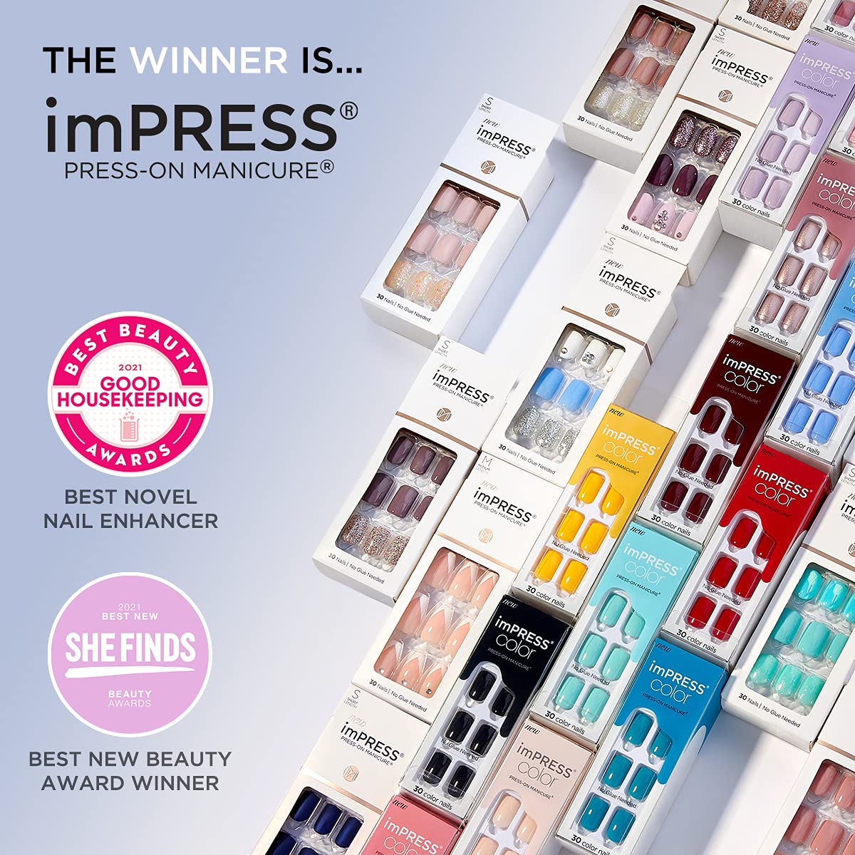 KISS imPRESS No Glue Mani Press On Nails, Design, 'I'd Rather Be', Multicolor, Short Size, Squoval Shape, Includes 30 Nails, Prep Pad, Instructions Beauty & Personal Care imPRESS