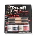 Scar-face Zombie Kit- Four 1 Ounce Bottles, White, Black, Tan, and Red, Four Brushes, Professional Quality, For Face and Body, Halloween, Stage