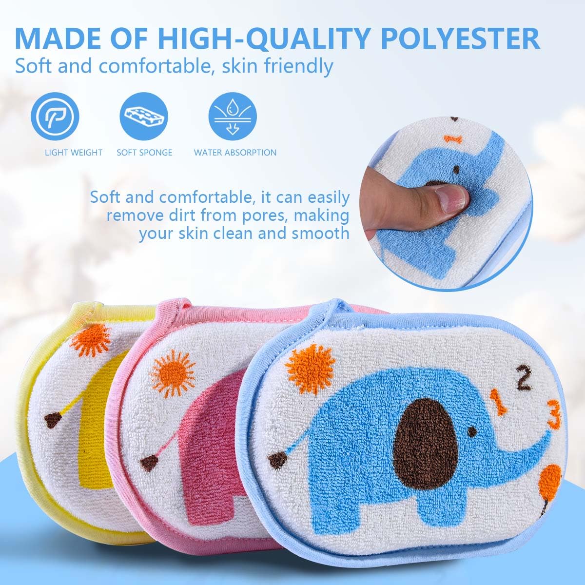 OBTANIM Baby Bath Sponge Soft Foam Scrubber Natural Sponge for Bathing, Shower Scrubber Body Sponge for Kids/Babies/Men/Women, Set of 3