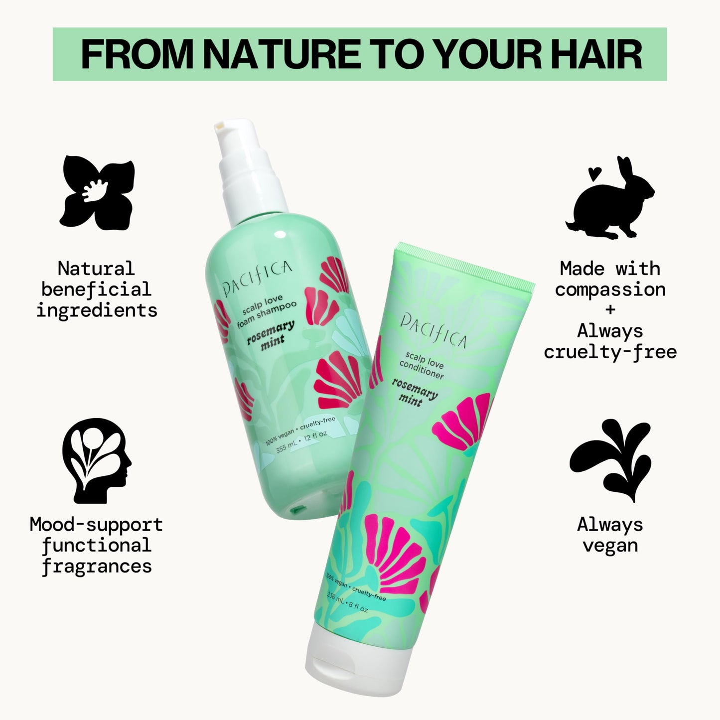 Rosemary Mint Scalp Care Shampoo & Conditioner Set - Clean Vegan Shampoo & Conditioner for Oily Or Flaky Scalp (All Hair Types), A Balanced, Soothed