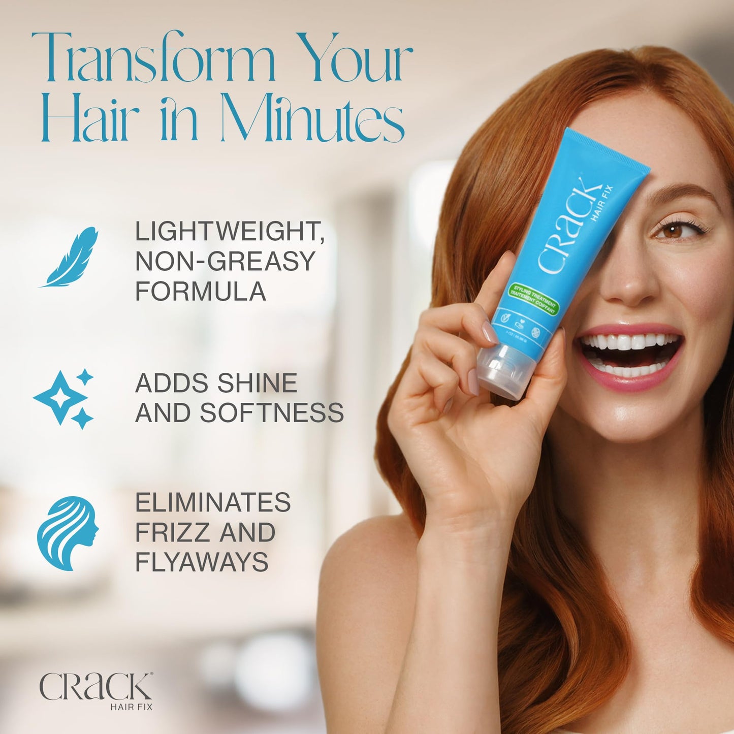 Crack HAIR FIX Styling Treatment - Multi-Tasking, Anti-Frizz, Leave-In Styling Cream with Protection from Humidity, Chlorine, Heat Treatments & Sun, 3