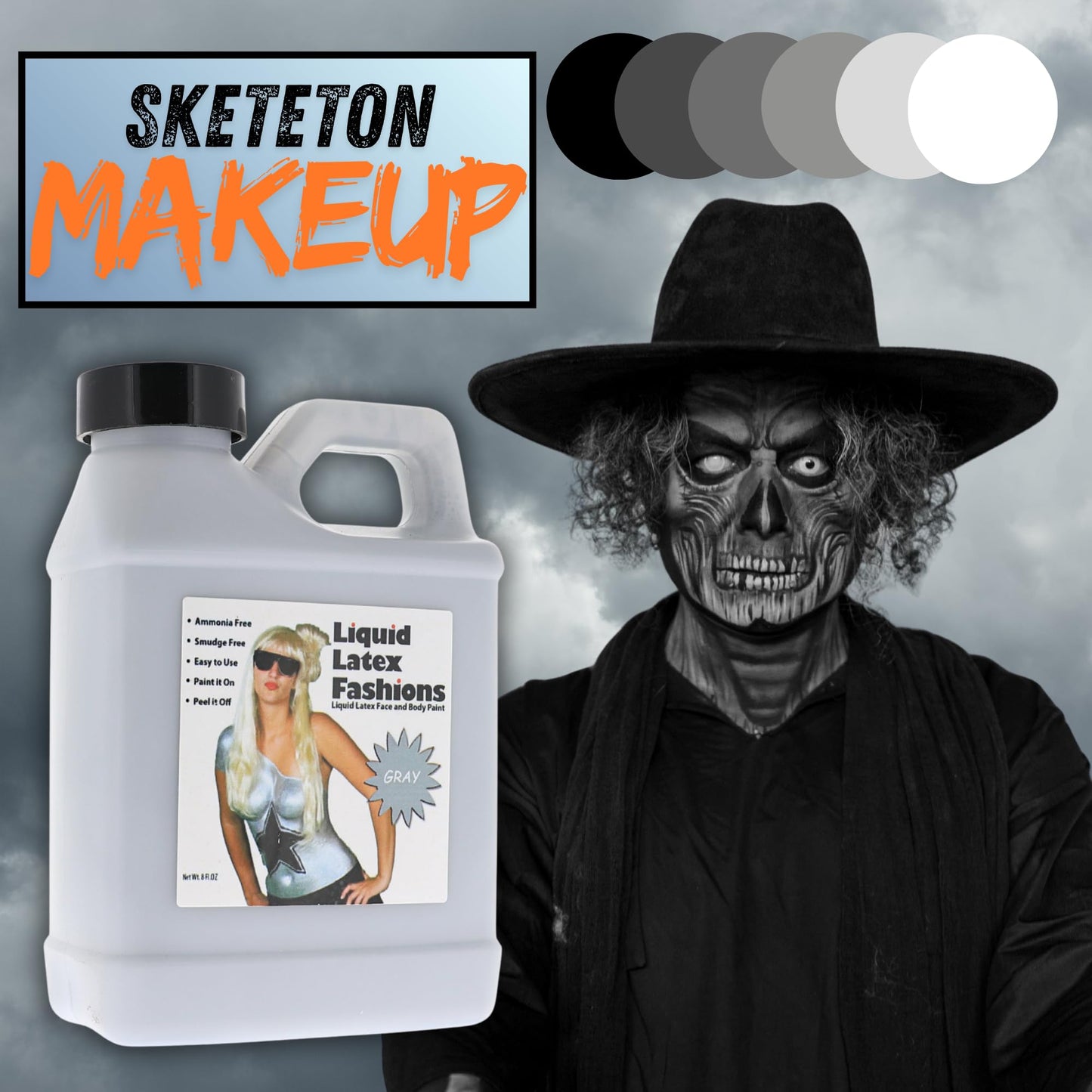 8 oz Gray - Ammonia Free Natural Face paint for Kids and Adults, Ideal for Artwork, School Plays, Cosplays and Concerts, Vampire, and Skeleton