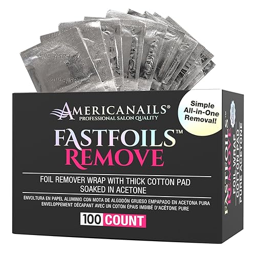 Americanails FastFoils 100 ct, One Step Gel Polish Foil Remover Wraps, All-In-One Foil Remover With Thick Cotton Pad & Pure Acetone, Remove Nail