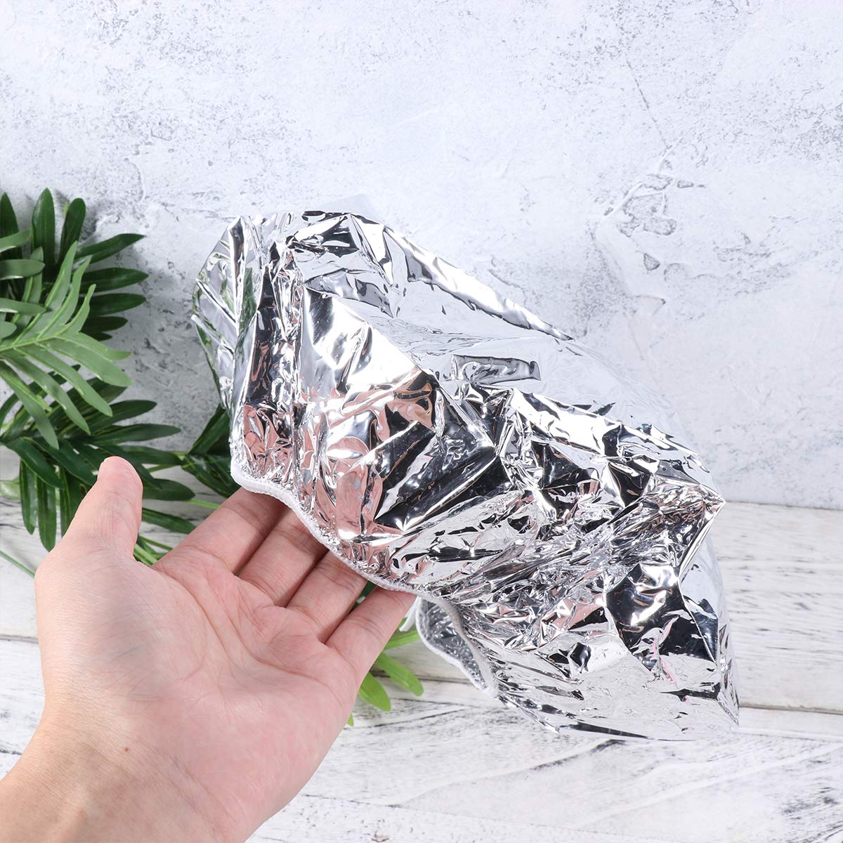 Beaupretty 6Pcs Disposable Aluminum Foil Hair Caps Waterproof Elastic Shower Caps for Hair Styling and Conditioning Treatment Silver