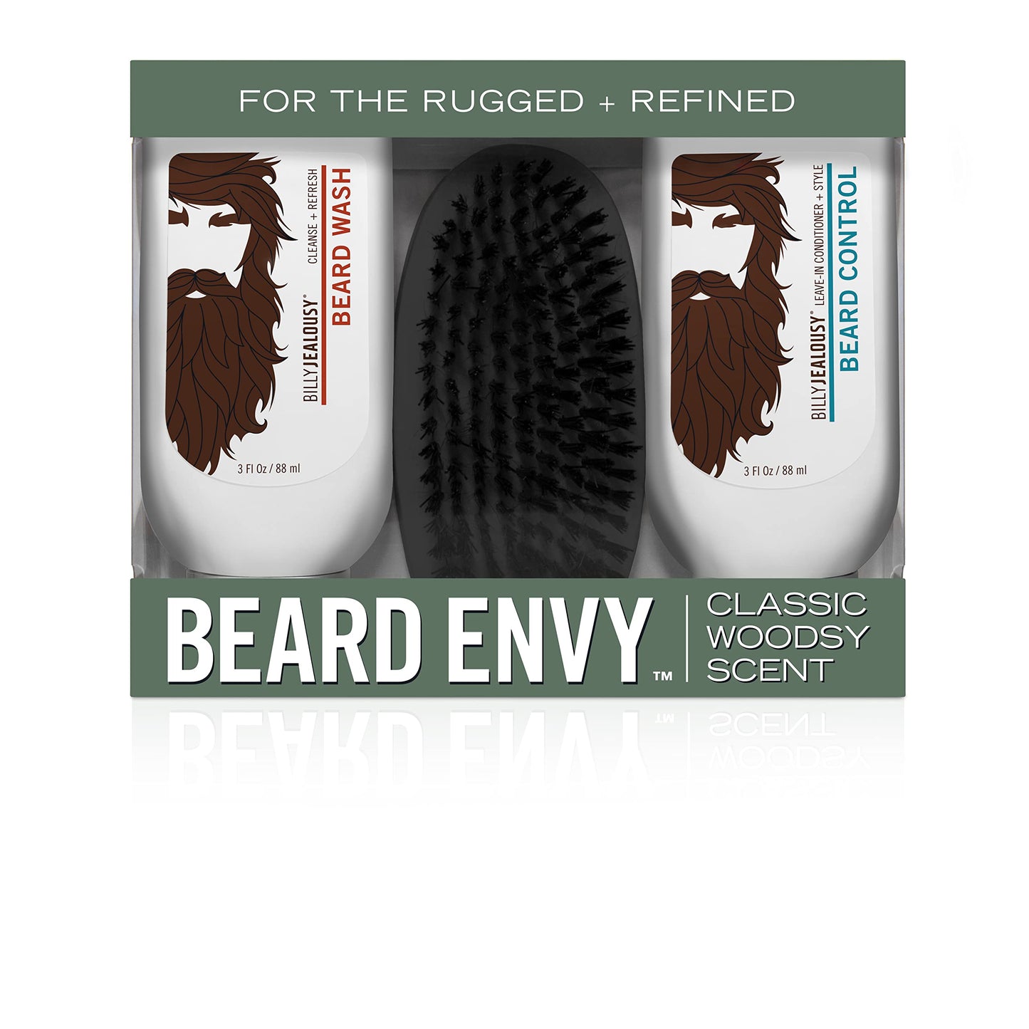 Billy Jealousy Original Beard Envy Facial Hair Refining Kit with Beard Wash Facial Hair Control and Boar Bristle Brush for Clean, Hydrated, Soft