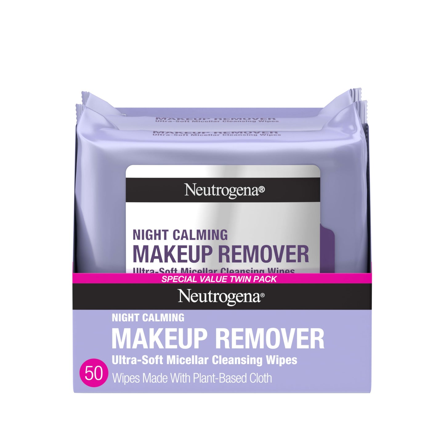 Neutrogena Night Calming Makeup Remover Face Wipes, Nighttime Cleansing Towelettes Remove Sweat, Dirt & Makeup & Calms Skin, Hypoallergenic, 100%