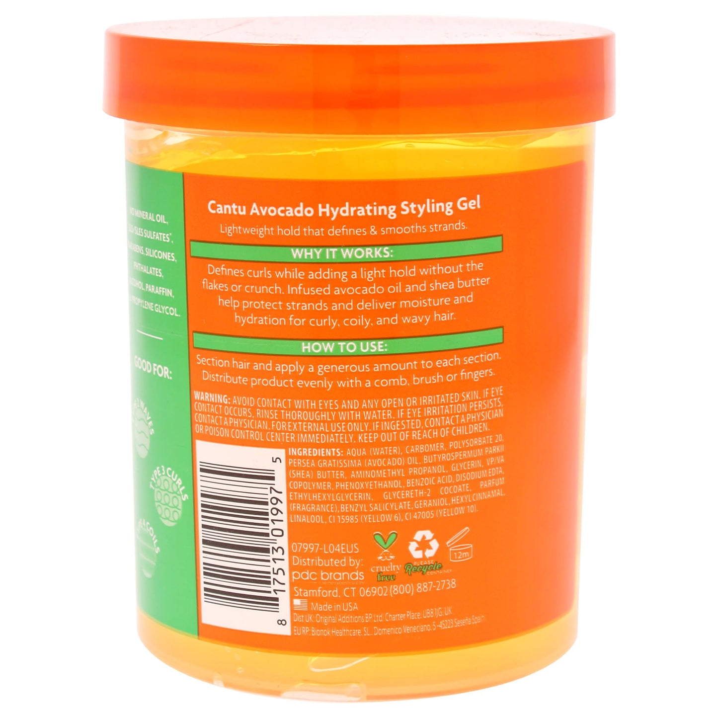 Cantu Avocado Hydrating Styling Gel 18.5 Ounce Jar (Pack of 3)