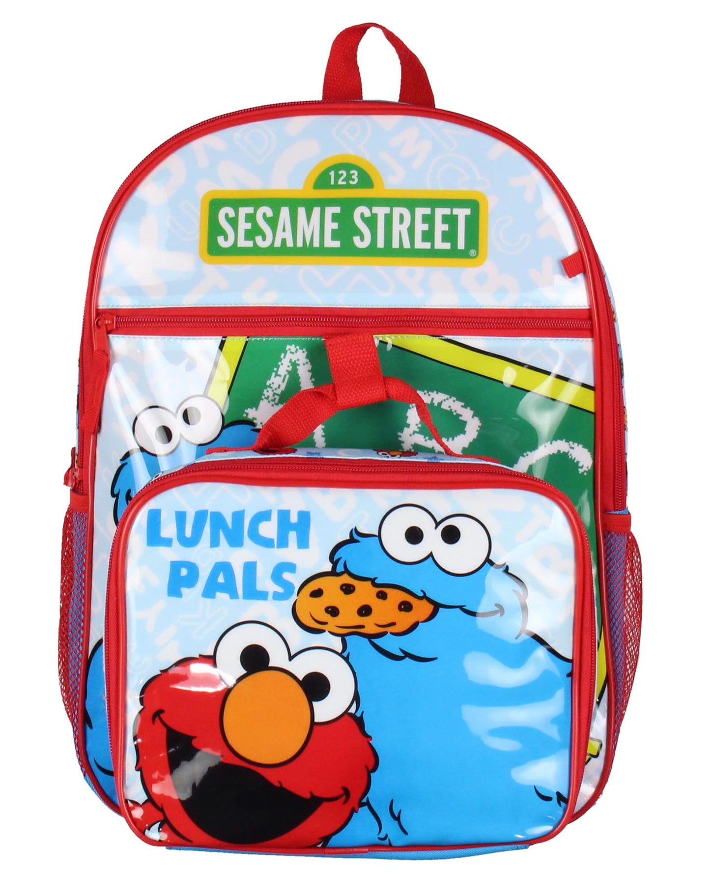 INTIMO Sesame Street ABC Cookie Monster Elmo 3 PC Backpack Lunch Box Pencil Pouch