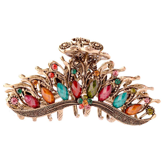 Numblartd Women Girls Fashion Retro Large Size Imitation Turquoise Rhinestone Fancy Hair Claw Jaw Clips Pins - Vintage Chic Metal Alloy Hair Catch