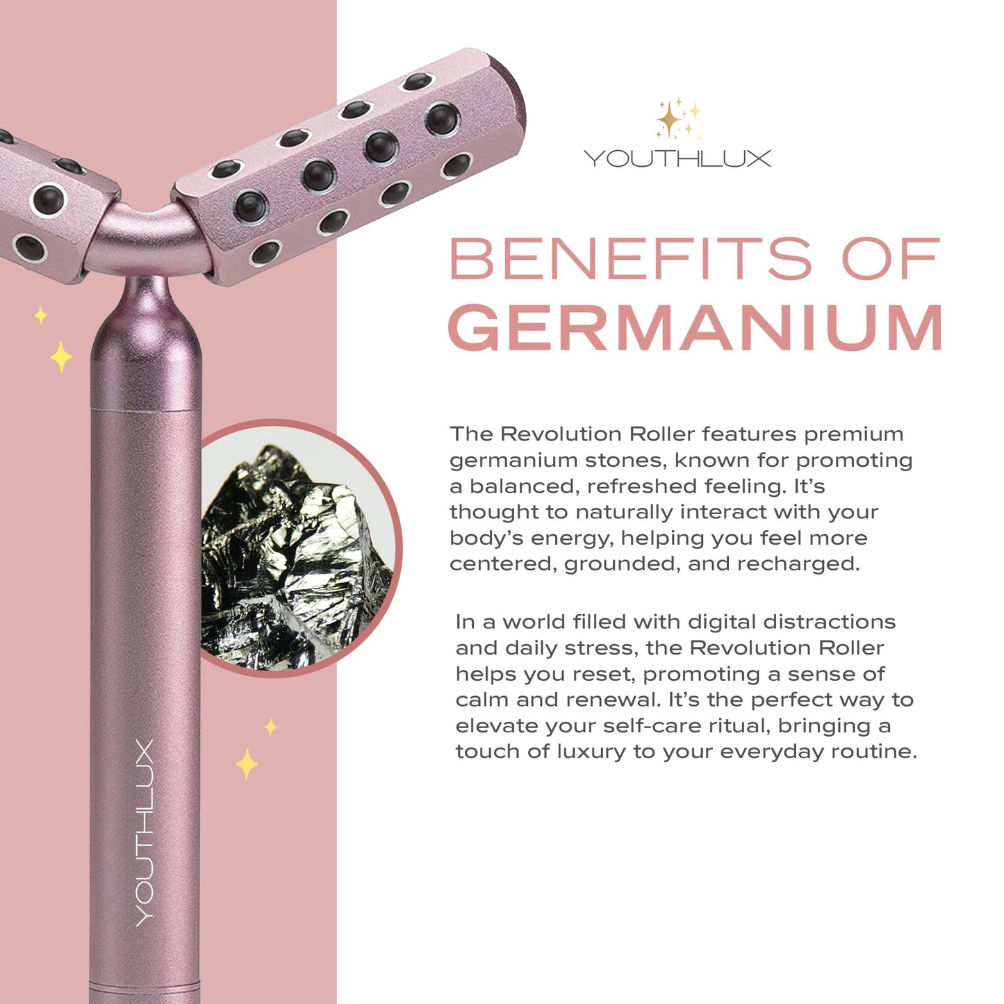 YOUTHLUX Revolution Roller - Germanium Stone Uplifting Face/Body Beauty Massage Tool/Roller/Wand for Skin Tightening/Firming, De-Puffing, Anti-Aging