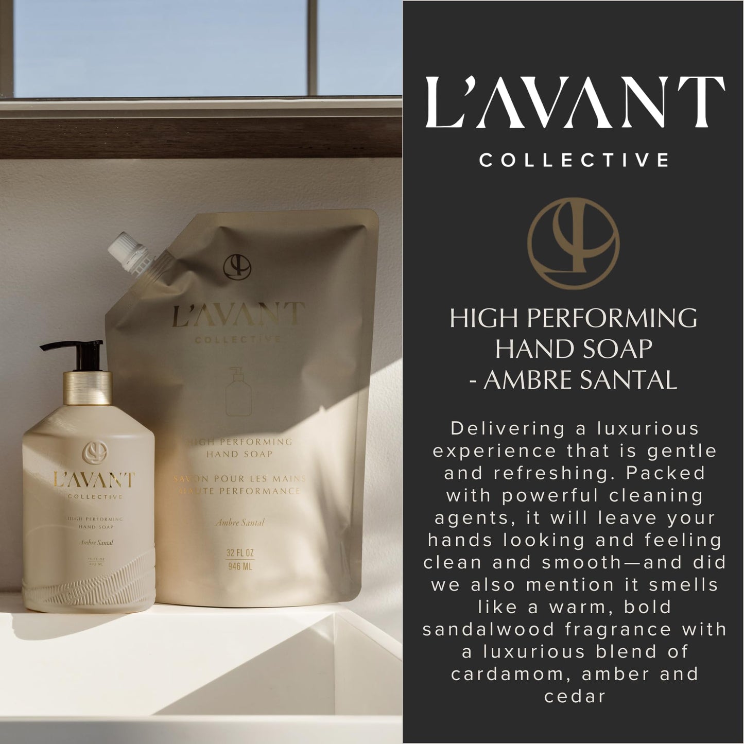 L'AVANT Collective Natural Luxury Hand Soap | Plant-Based, Non-Toxic & Moisturizing, Safe for Kids & Pets, Refillable Glass Bottle with Pump, 16 Fl
