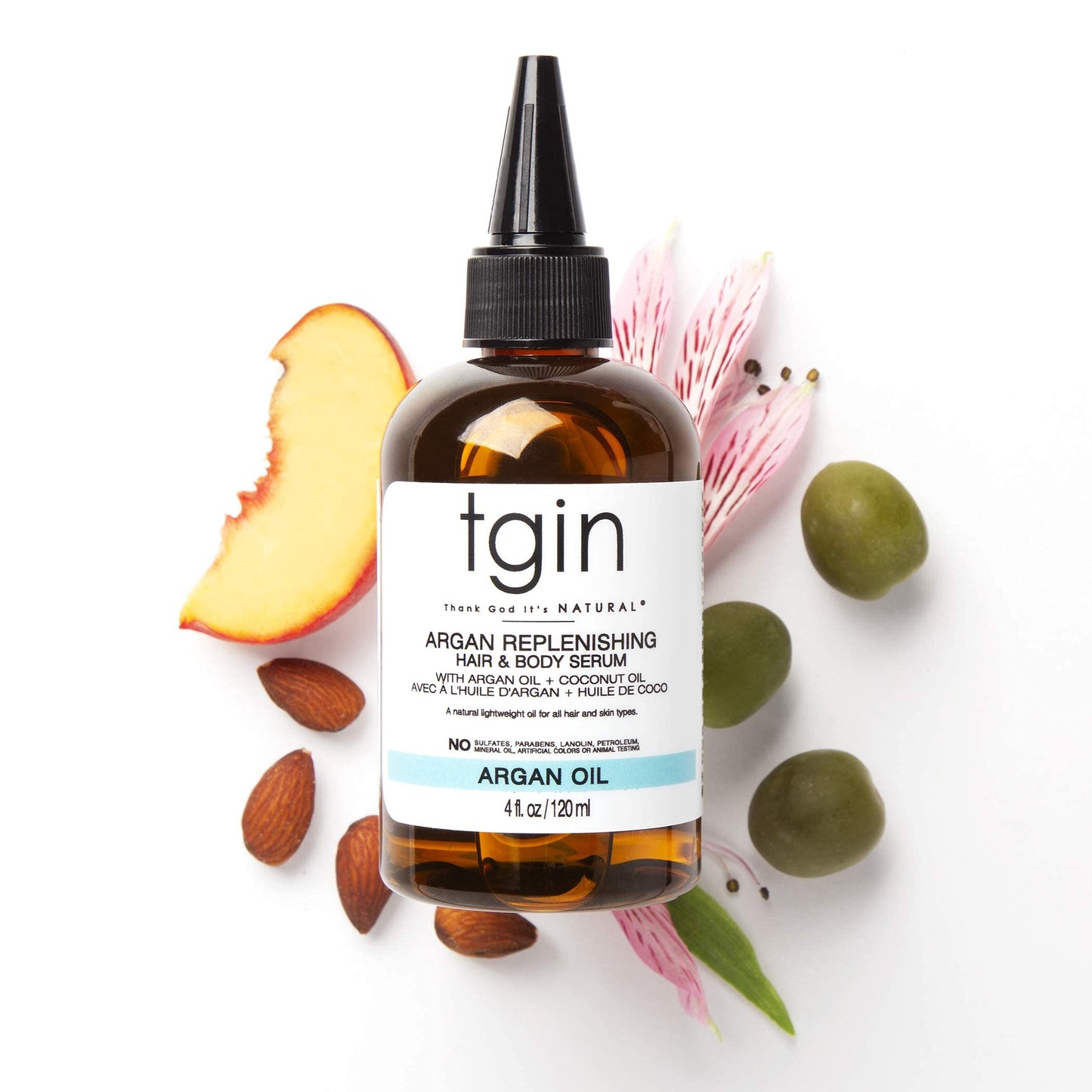 tgin Argan Replenishing Hair Serum - 4 Oz, Dry Hair, Moisturizing, Breakage Control, Paraben Free, Coconut Scent, Serum for Natural or Chemically