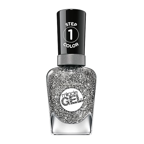 Sally Hansen Miracle Gel™, Deep Sea Diamond, Long Lasting, Gel-Like Formula, No UV Lamp Needed, Silver Glitter Nail Polish