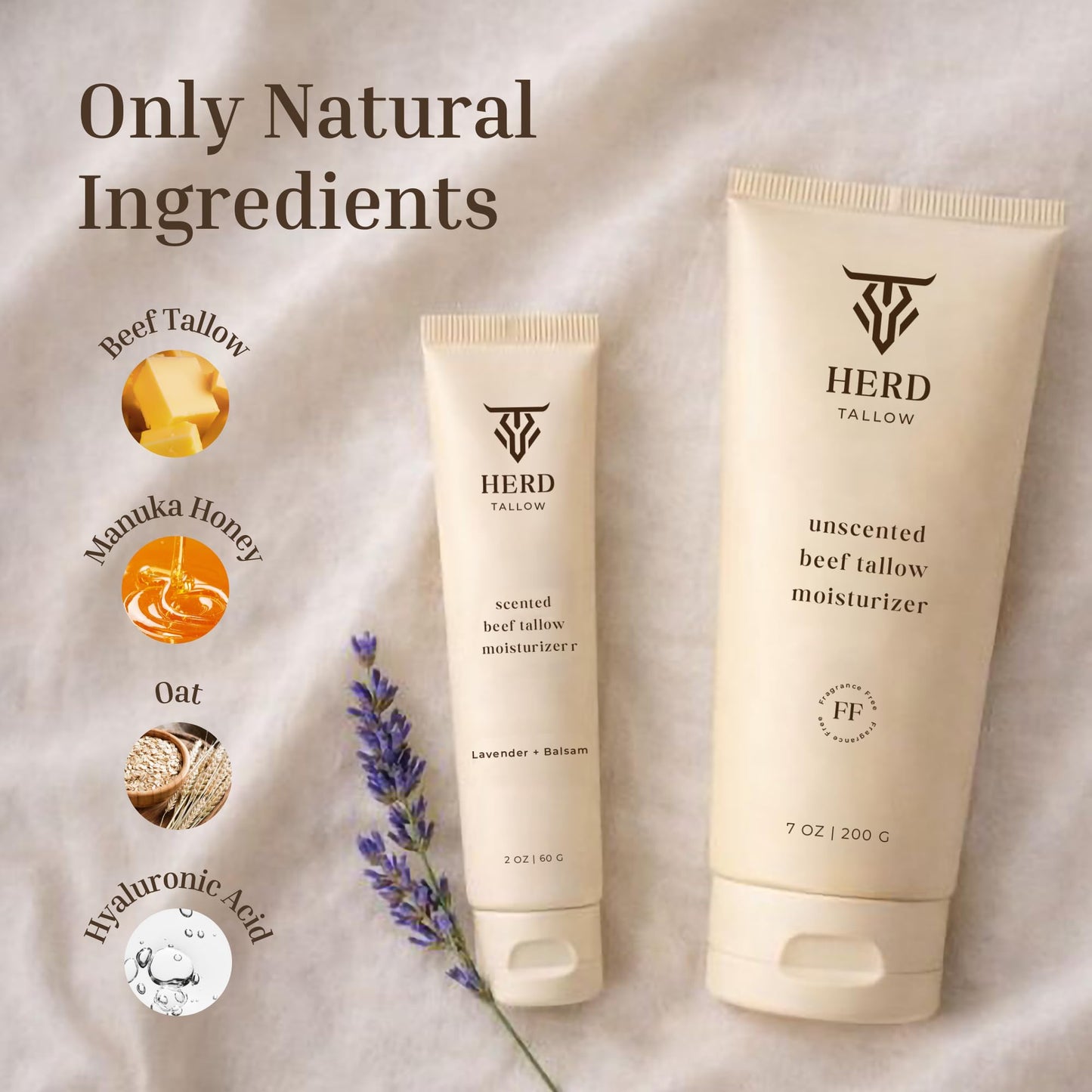 Beef Tallow Moisturizer 2oz Lavender + Balsam - Grass-Fed Tallow Face & Body Cream with Manuka Honey, Colloidal Oatmeal & Hyaluronic Acid for Dry