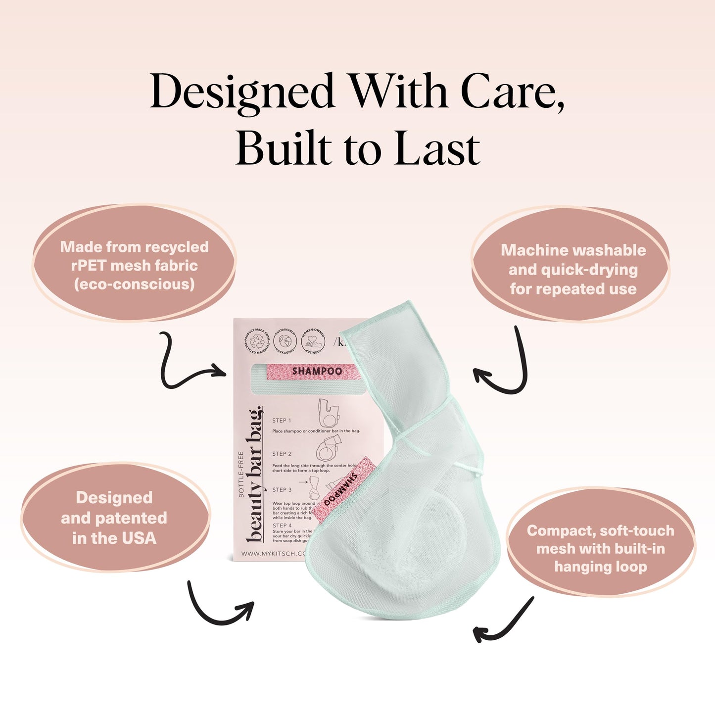 Kitsch Bar Soap Saver Bag - Patented Mesh Bag Soap Holder for Shampoo and Conditioner Bars - Extends Use & Prevents Soggy Mess - Recycled Mesh Beauty