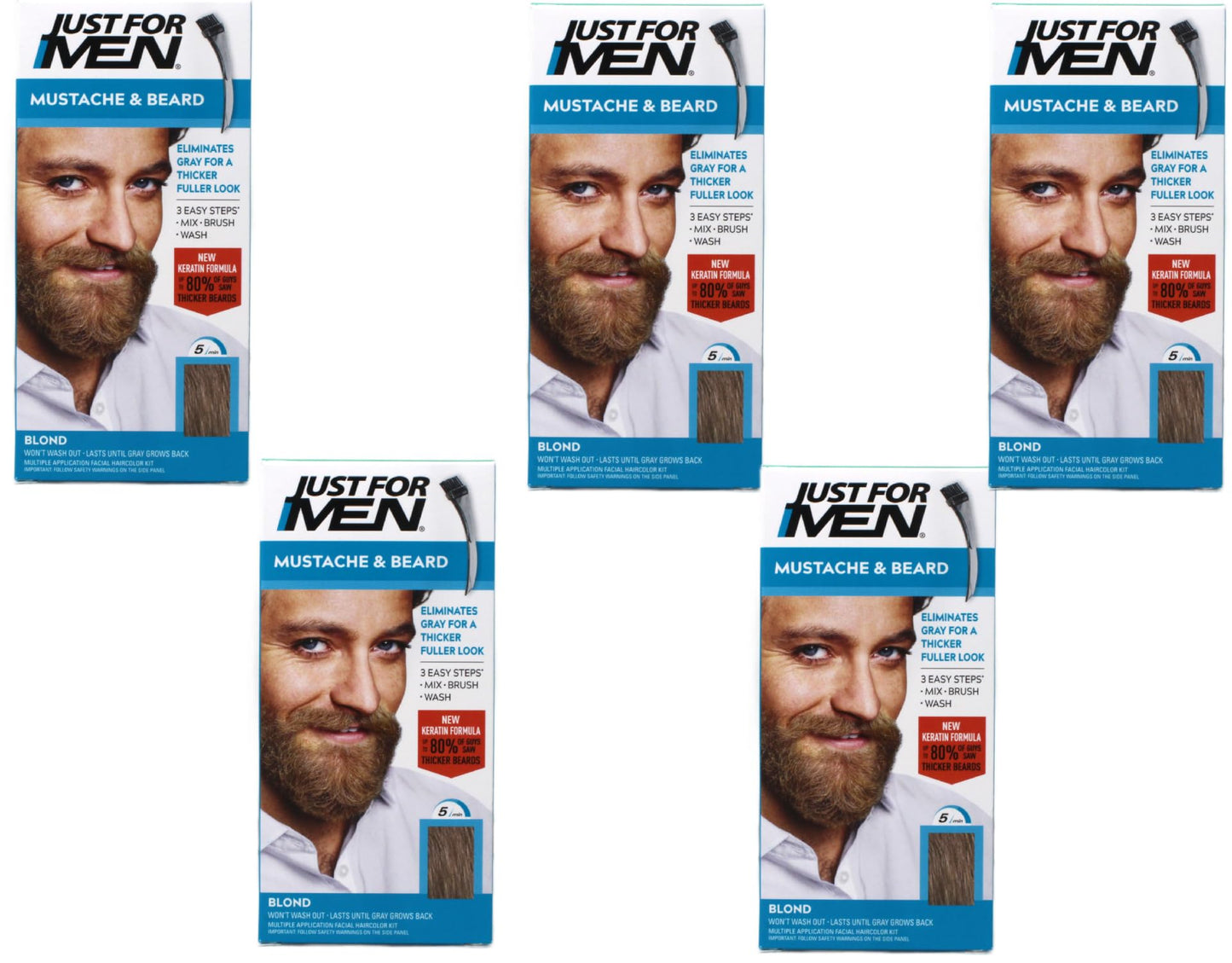 JUST FOR MEN Mustache & Beard Brush-In Color Gel, Blond M-10/15 1 Each (Pack of 5)