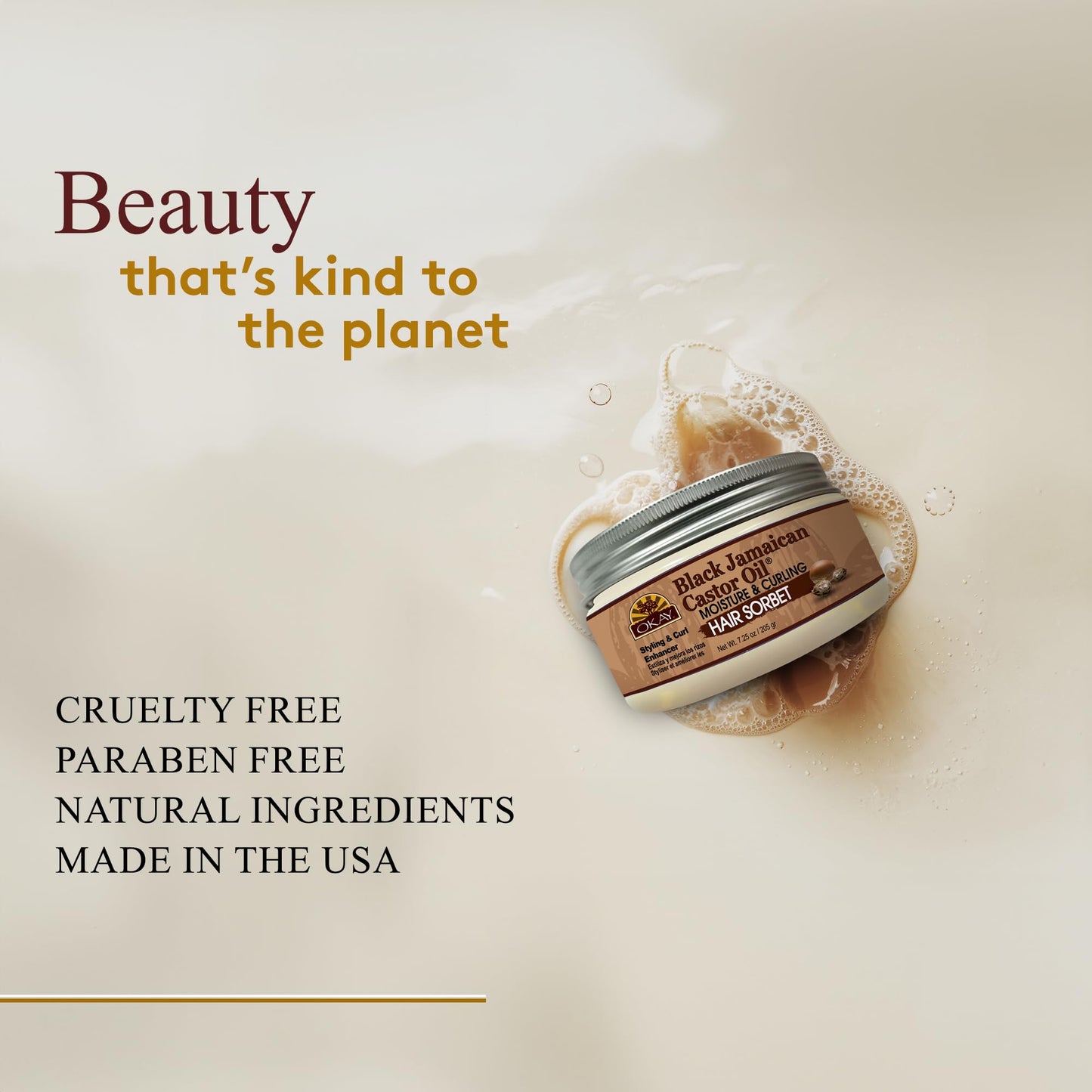 Okay Black Jamaican Castor Oil Moisture & Curling Hair Sorbet, White, 7.25 Oz