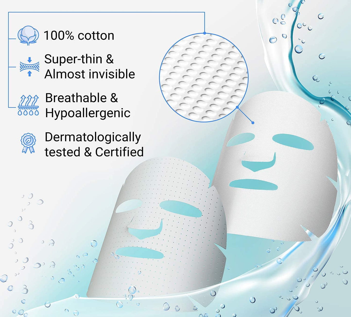 Calés Anti-Aging and Moisturizing Face Mask Set - Hydrating Face Masks for Women - 100% Cotton Face Mask Sheets for Skin Brightening and Nourishing