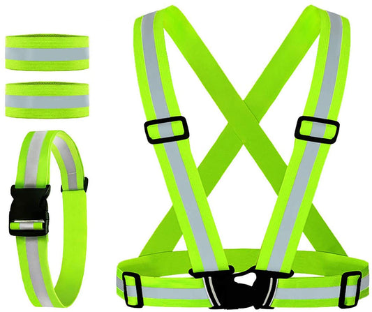 Reflective Vest, Reflective Glow Belt with 2Pack Reflector Armbands, Adjustable Elastic Safety Vest Outdoor Reflective Belt High Visibility…