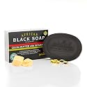 Madina African Black Soap Bar - Cocoa Butter, Vitamin E, Moisturizing, Skin-Restoring, Marks & Blemishes, Face & Body Cleanser, 100% Vegetable-Based