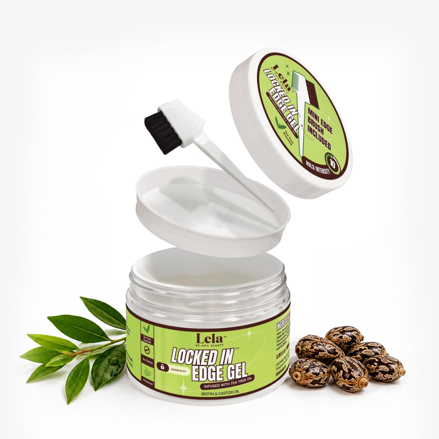Lela Beauty Locked In™ Edge Gel with Tea Tree, Biotin & Castor Oil - Travel Friendly Styling with Mini Edge Brush - Long Lasting & Non-Flaking