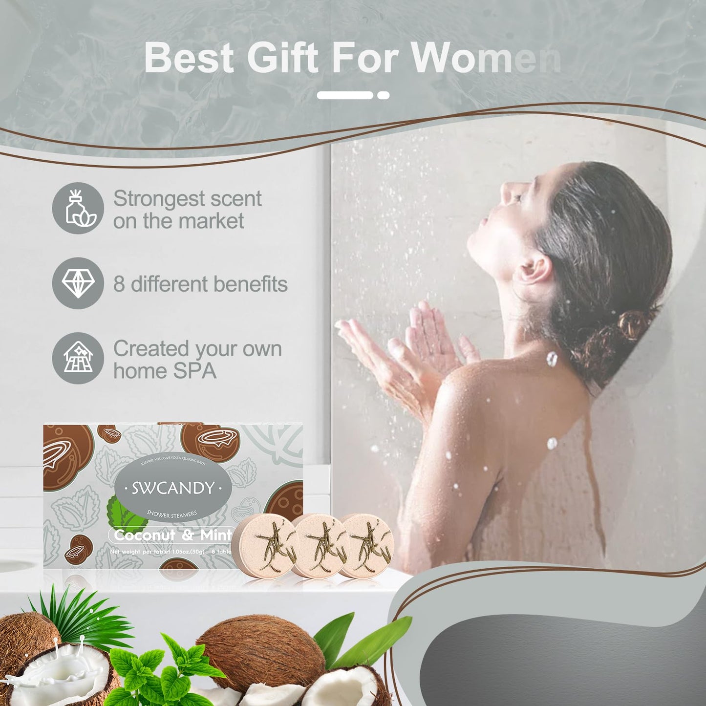 SWCANDY Mint Shower Steamers 8 Pack, Home Spa Self Care Beauty and Personal Care SWCANDY
