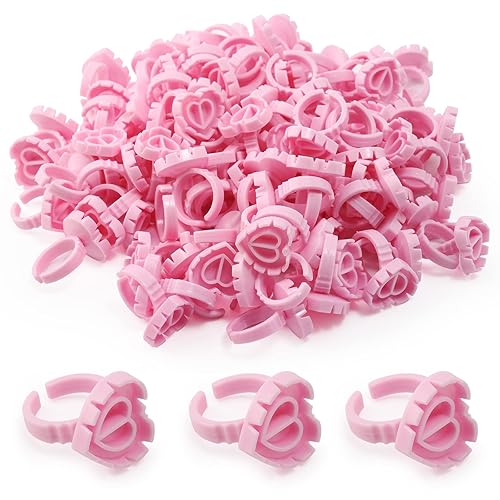 Glue Rings - Autdor 500Pcs Glue Rings for Eyelash Extensions Pink Lash Glue Rings Pigment Ring Cups Lash Glue Holder for Lash Extension Supplies