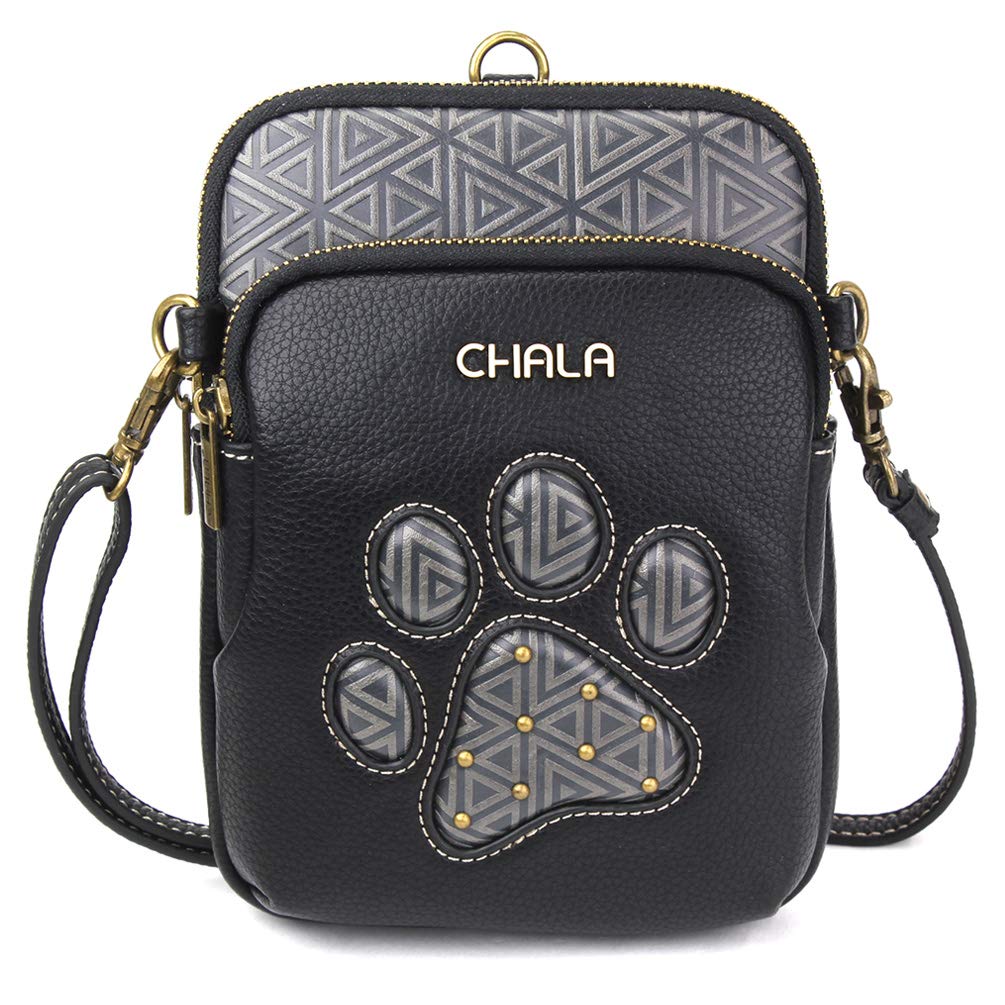 CHALA UNI Cellphone Xbody - Womens RFID Protected Faux Leather Crossbody Bag with Adjustable Strap - Paw Print - black